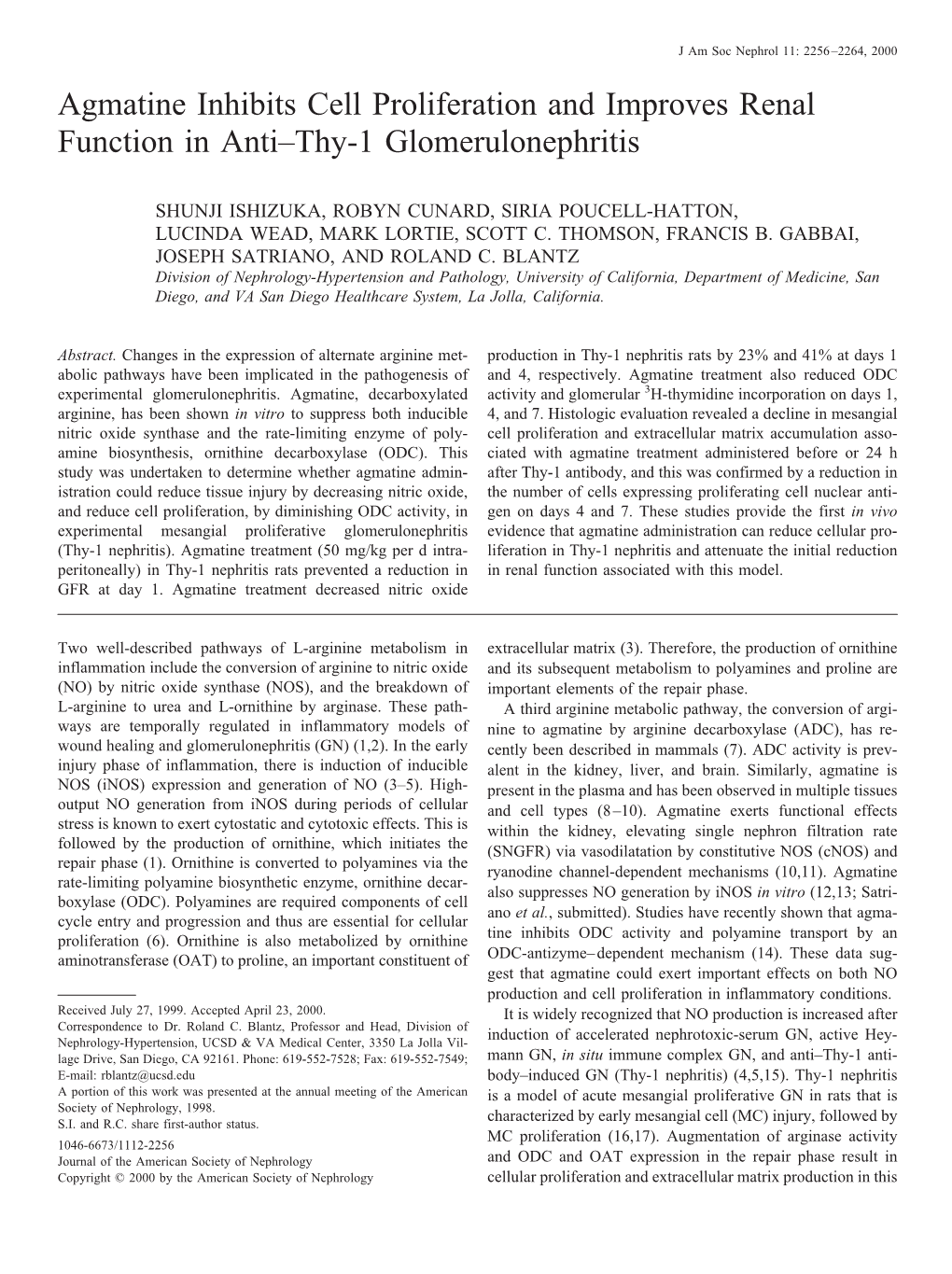 Agmatine Inhibits Cell Proliferation and Improves Renal Function in Anti–Thy-1 Glomerulonephritis