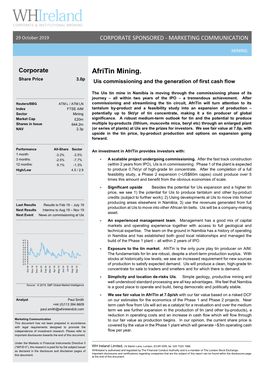 Afritin Mining. Share Price 3.0P Uis Commissioning and the Generation of First Cash Flow