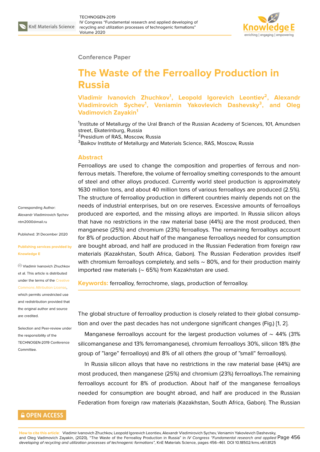 The Waste of the Ferroalloy Production in Russia