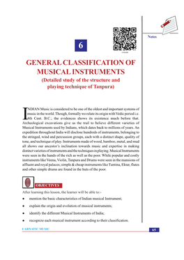 GENERAL CLASSIFICATION of MUSICAL INSTRUMENTS (Detailed Study of the Structure and Playing Technique of Tanpura)
