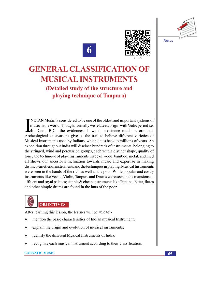 GENERAL CLASSIFICATION of MUSICAL INSTRUMENTS (Detailed Study of the Structure and Playing Technique of Tanpura)