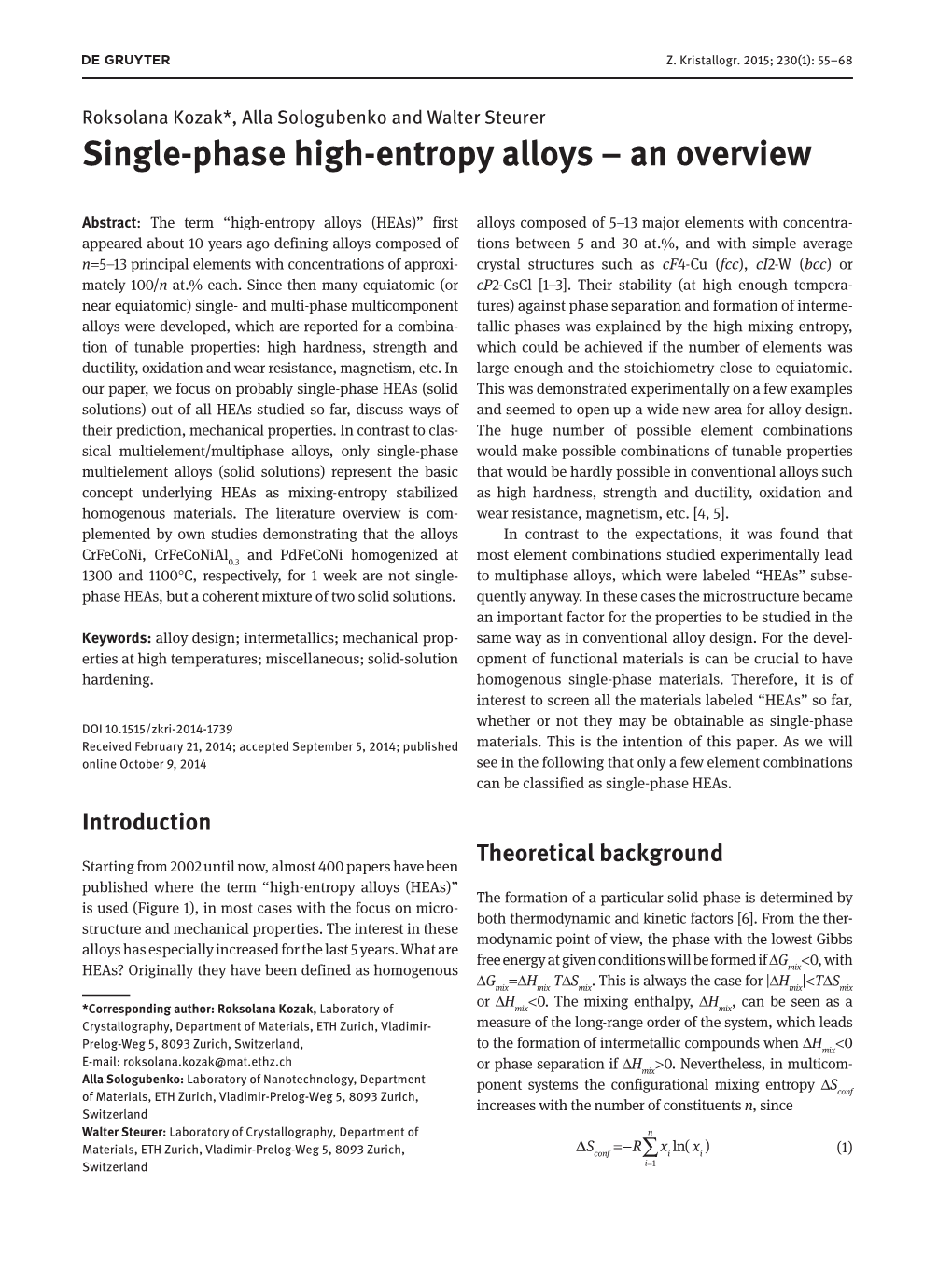 Single-Phase High-Entropy Alloys – an Overview