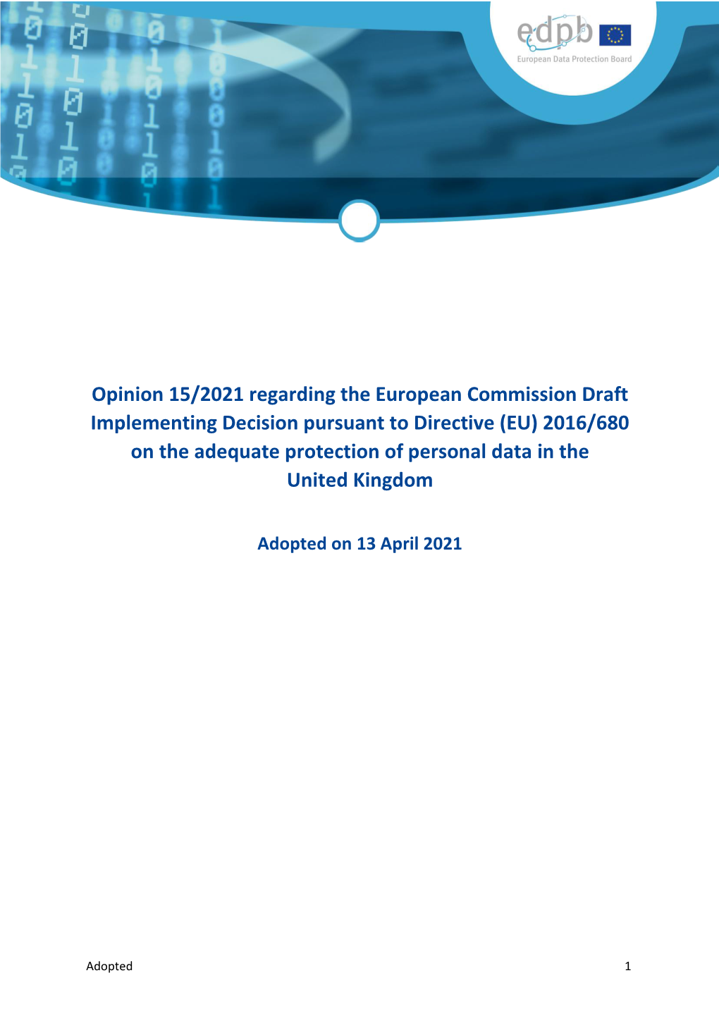 Opinion 15/2021 Regarding the European Commission Draft