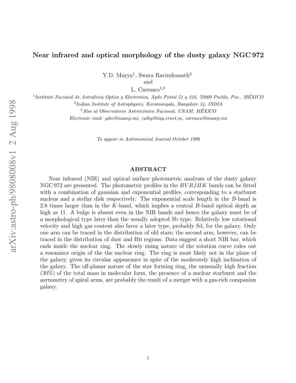 Near Infrared and Optical Morphology of the Dusty Galaxy NGC972