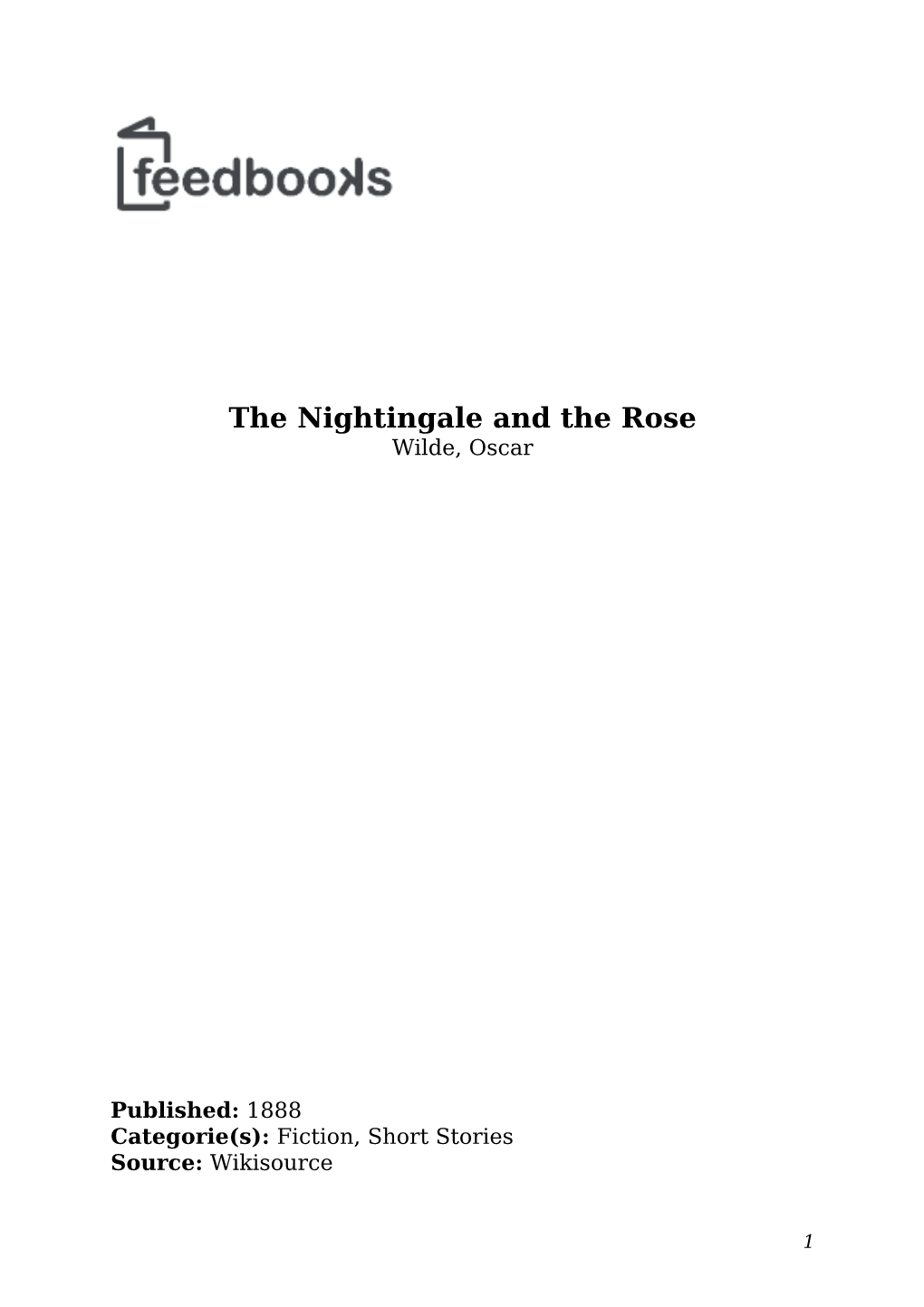 The Nightingale and the Rose Wilde, Oscar