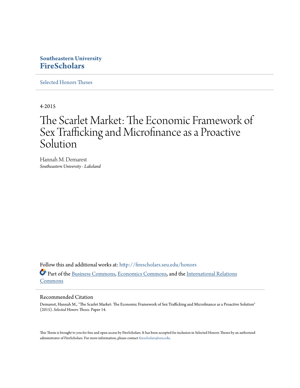 The Economic Framework of Sex Trafficking and Microfinance As A
