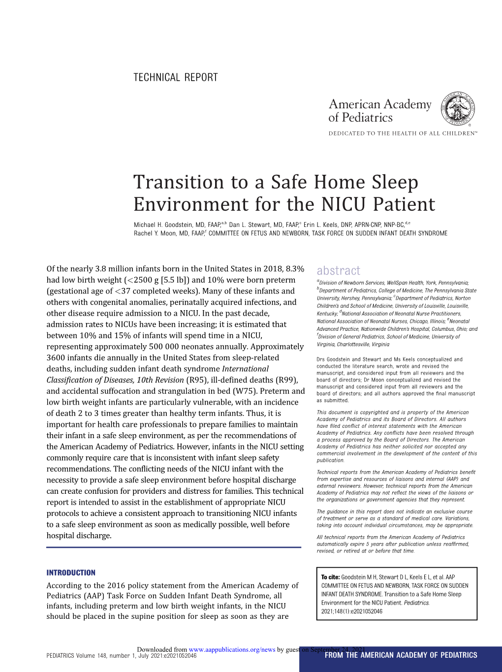 Transition to a Safe Home Sleep Environment for the NICU Patient Michael H