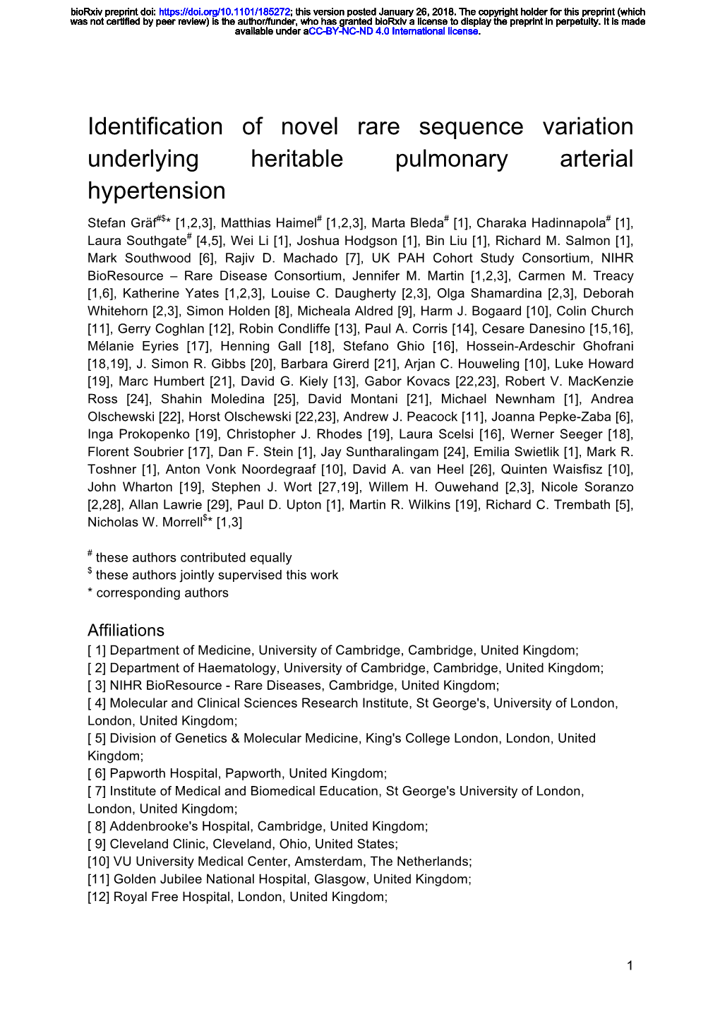 Identification of Novel Rare Sequence Variation Underlying Heritable Pulmonary Arterial Hypertension