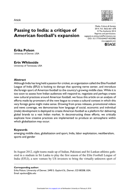 Passing to India: a Critique of American Football's Expansion