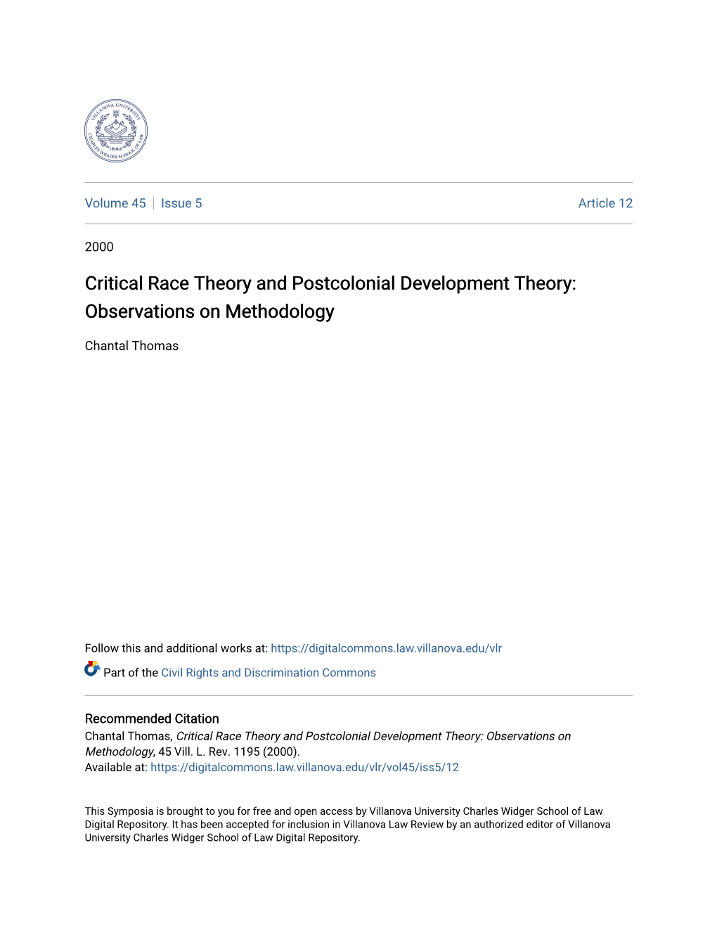 Critical Race Theory and Postcolonial Development Theory: Observations on Methodology