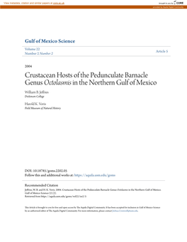 Crustacean Hosts of the Pedunculate Barnacle Genus Octolasmis in the Northern Gulf of Mexico William B