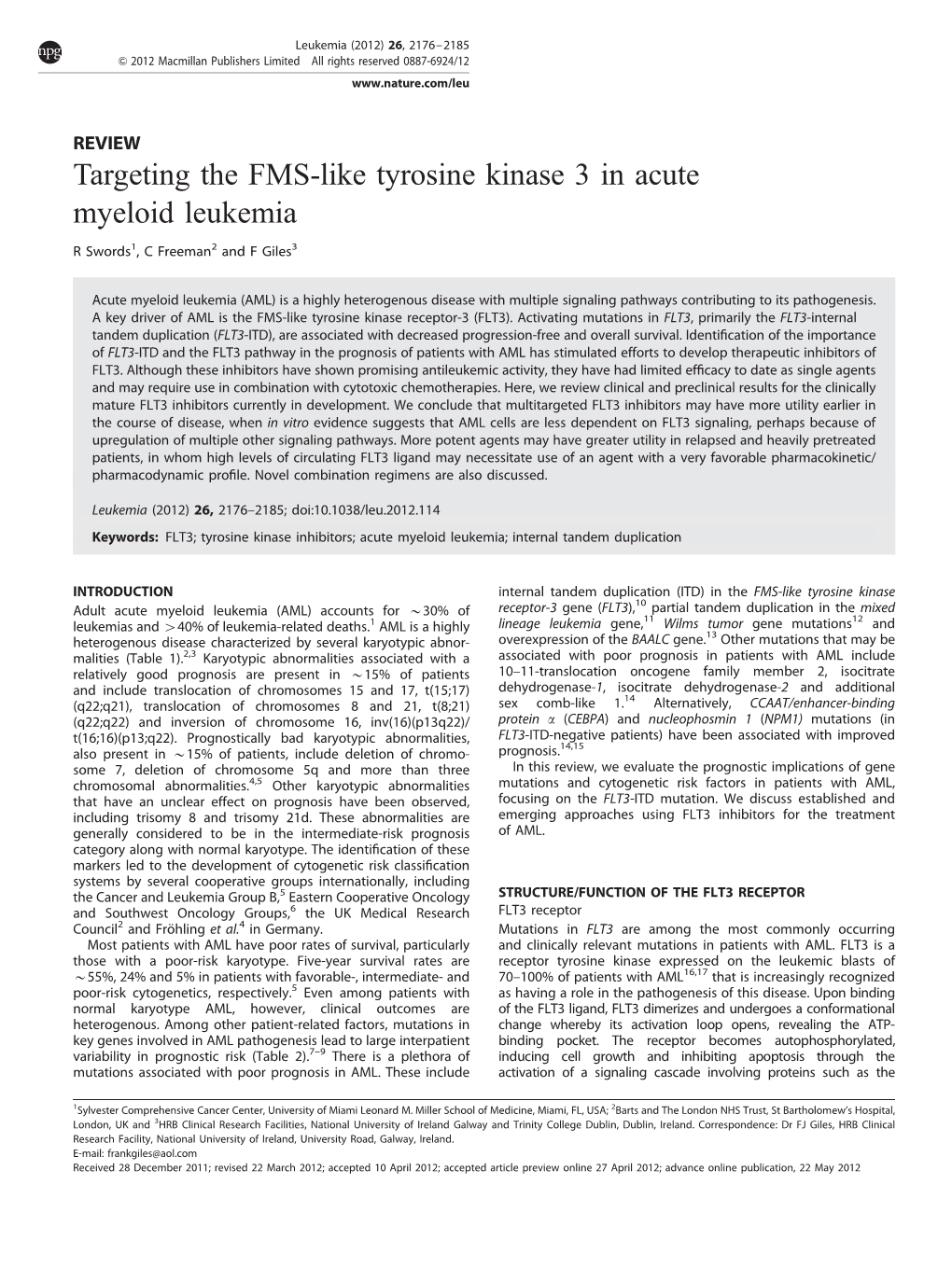 Targeting the FMS-Like Tyrosine Kinase 3 in Acute Myeloid Leukemia