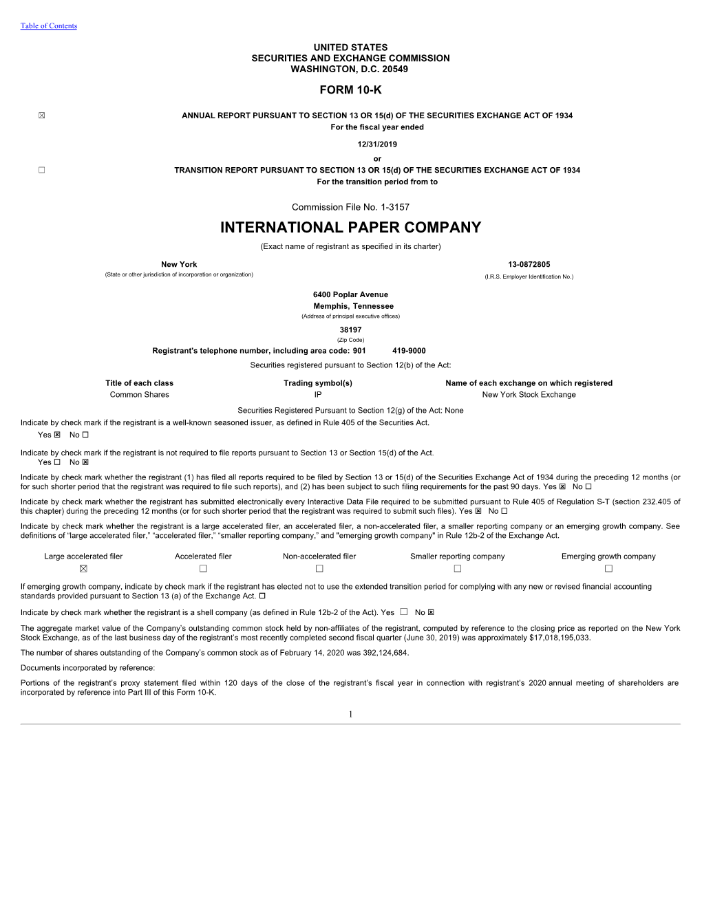 INTERNATIONAL PAPER COMPANY (Exact Name of Registrant As Specified in Its Charter)