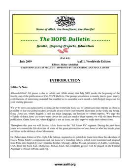 The HOPE Bulletin: July 2009 Bulletin —