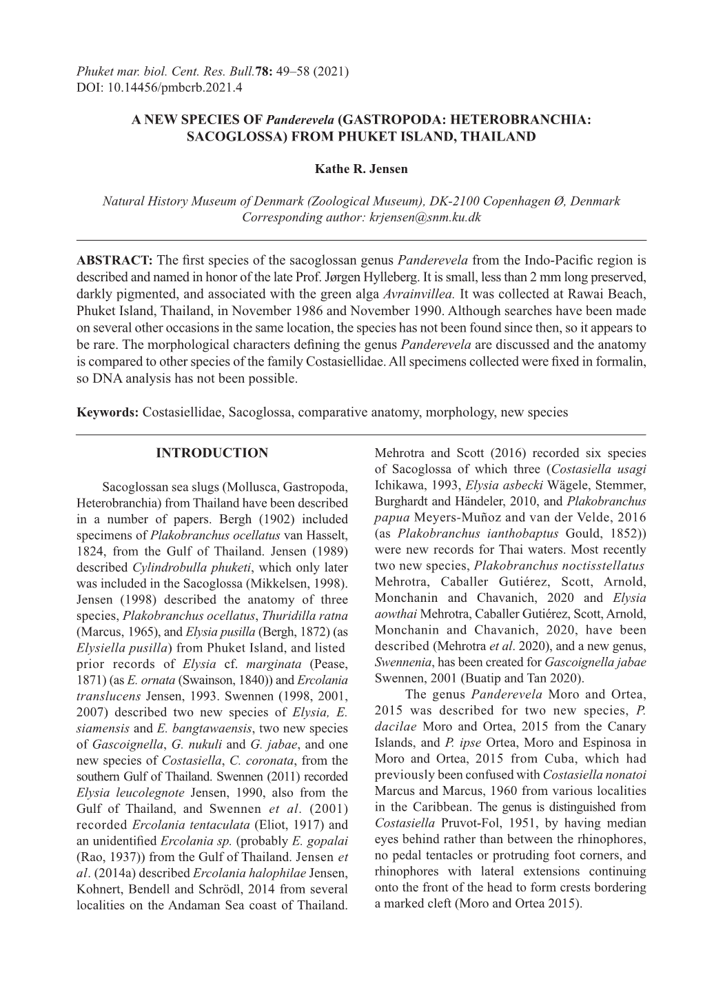 Phuket Mar. Biol. Cent. Res. Bull.78: 49–58 (2021) DOI: 10.14456/Pmbcrb.2021.4