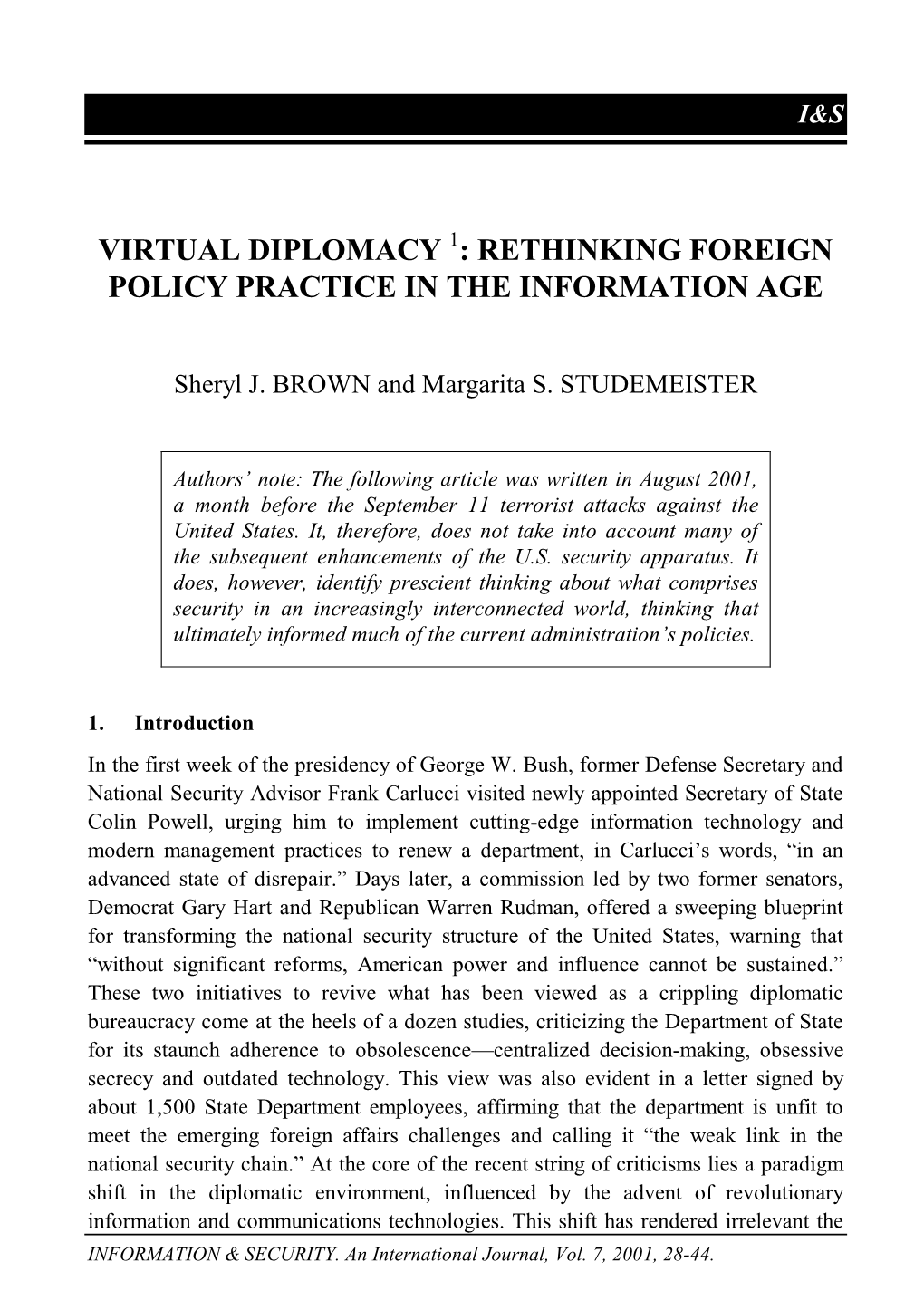 Virtual Diplomacy: Rethinking Foreign Policy Practice in the Information Age for States to Ignore
