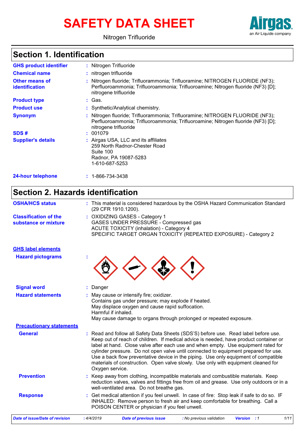 SAFETY DATA SHEET Nitrogen Trifluoride