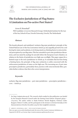 The Exclusive Jurisdiction of Flag States: a Limitation on Pro-Active Port States?