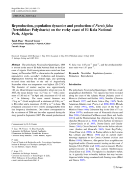 Reproduction, Population Dynamics and Production of Nereis Falsa (Nereididae: Polychaeta) on the Rocky Coast of El Kala National Park, Algeria