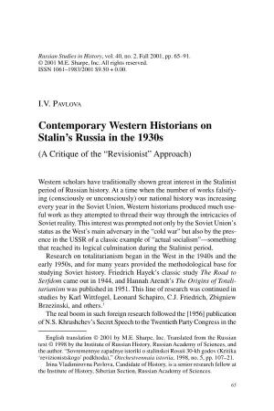 Contemporary Western Historians on Stalin's Russia in the 1930S