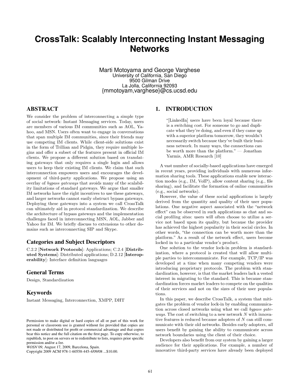 Crosstalk: Scalably Interconnecting Instant Messaging Networks