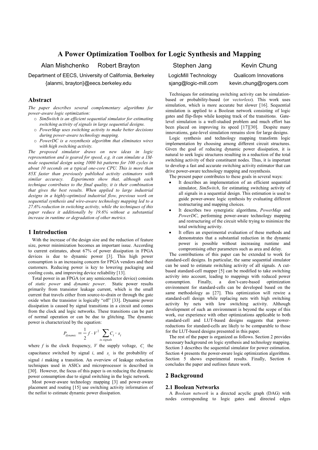 A Power Optimization Toolbox for Logic Synthesis and Mapping