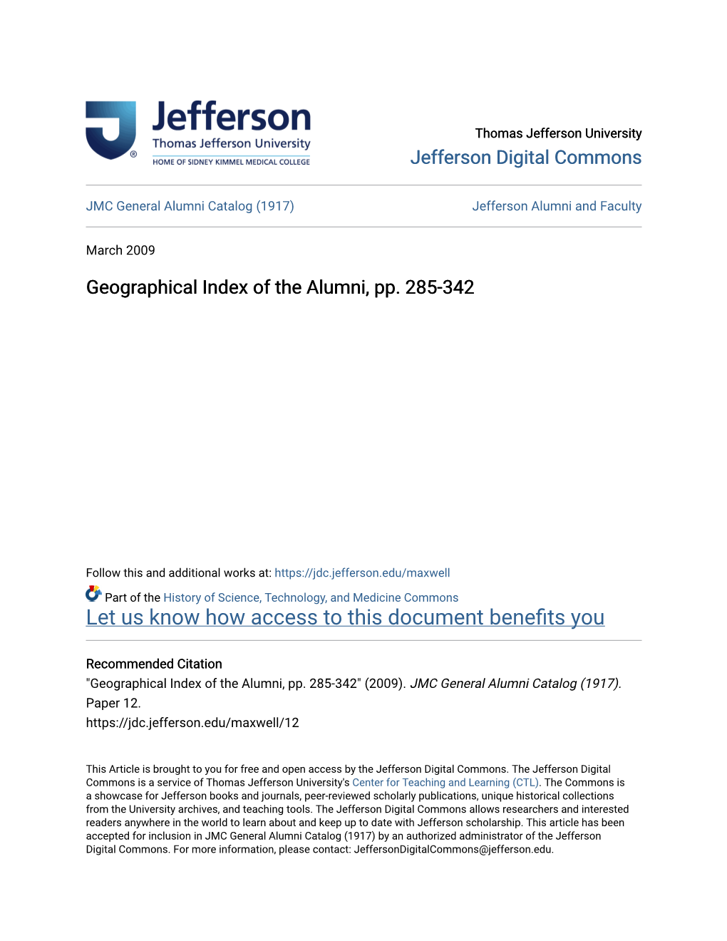 Geographical Index of the Alumni, Pp. 285-342