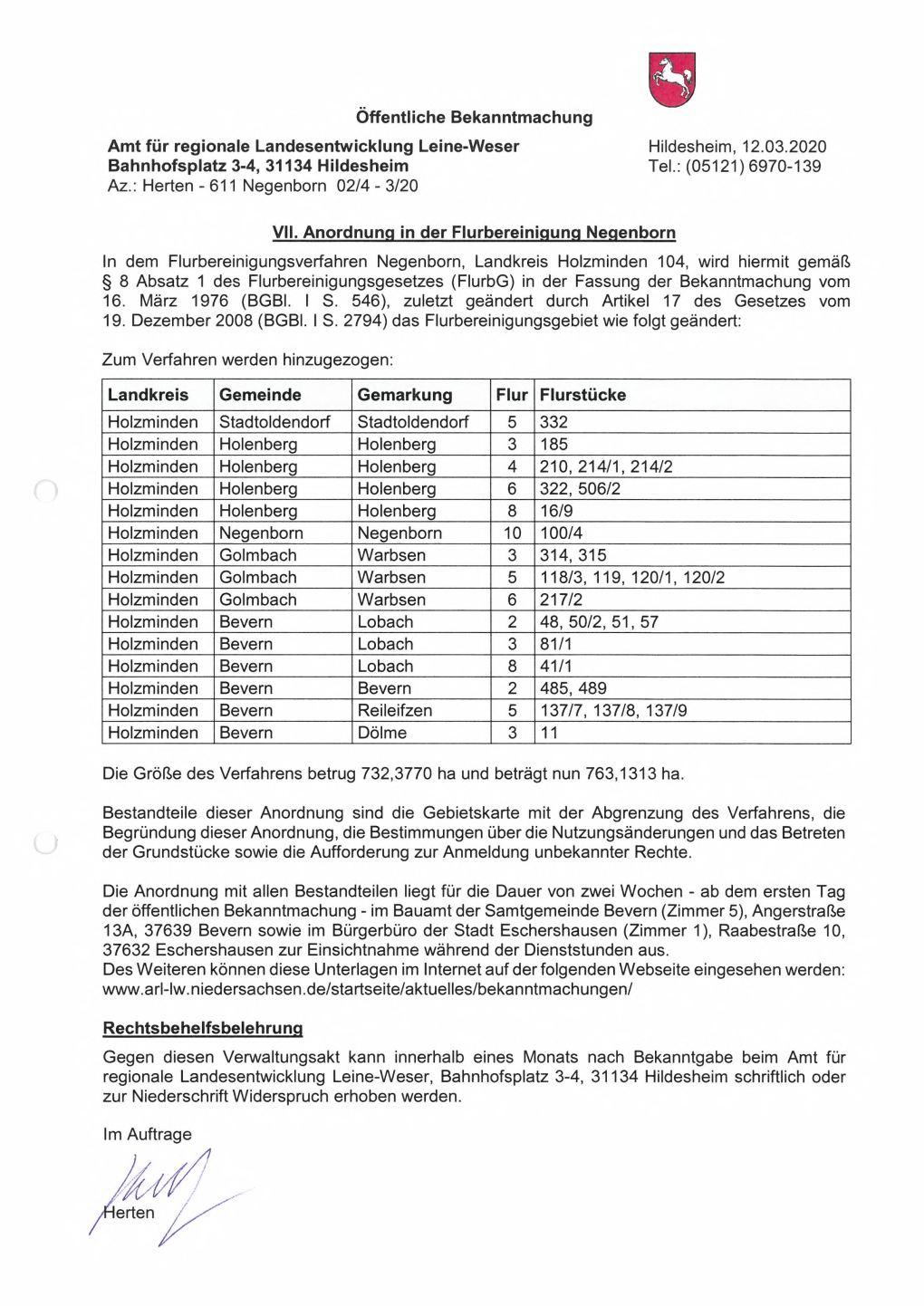 Öffentliche Bekanntmachung Amt Für Regionale Landesentwicklung Leine