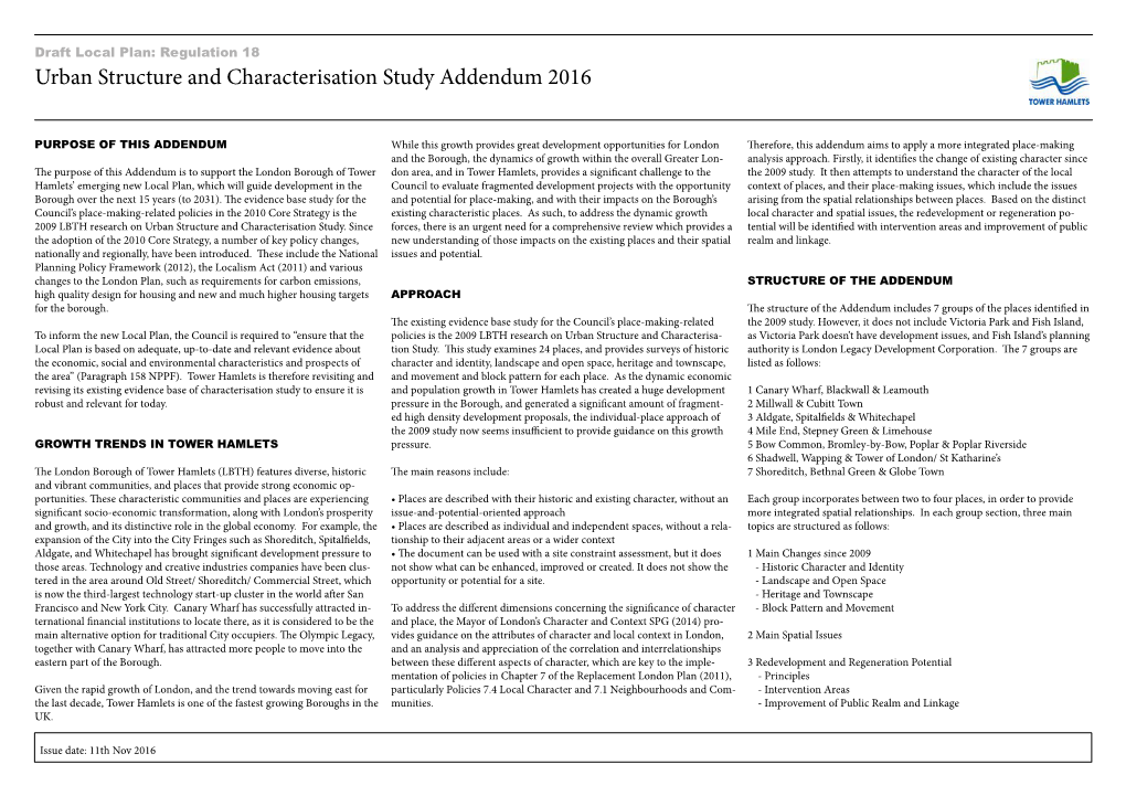 Urban Structure and Characterisation Study Addendum 2016