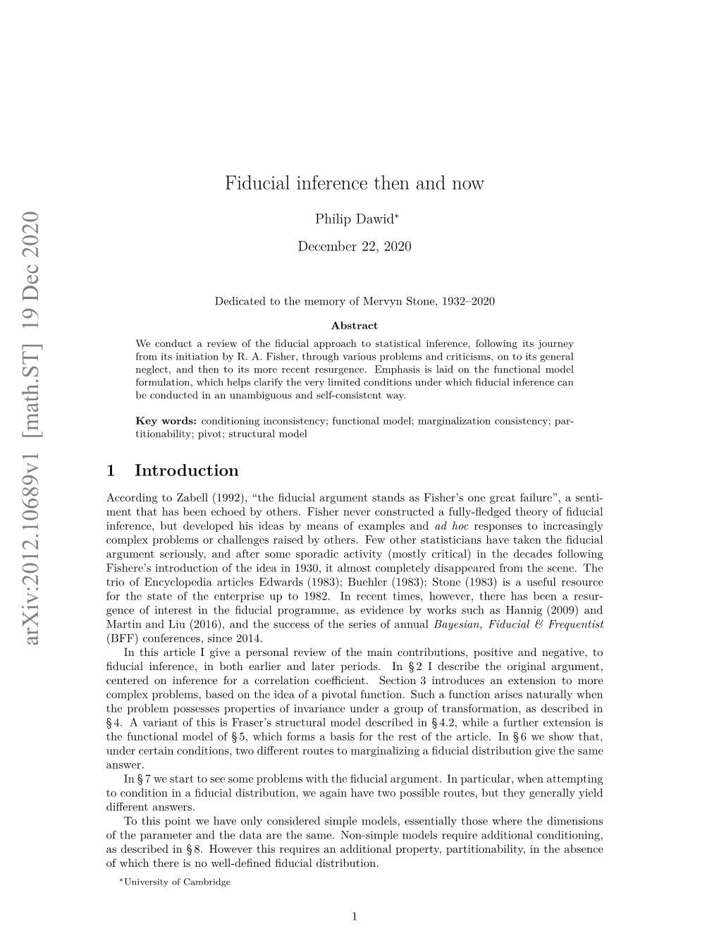 Fiducial Inference Then And