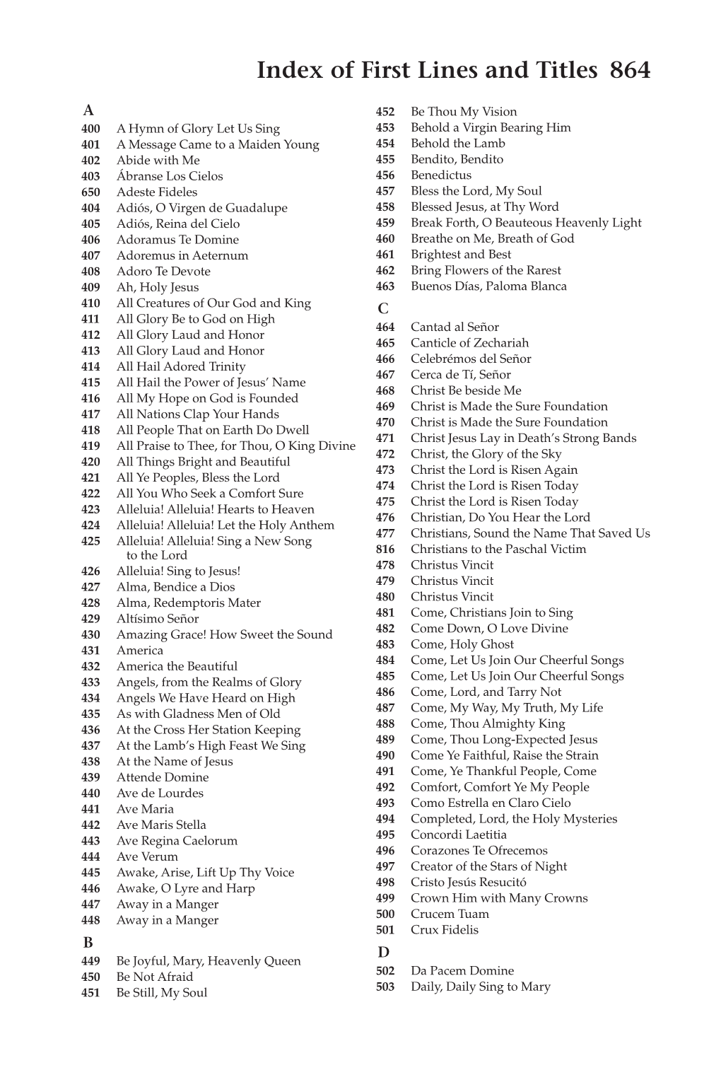 Index of First Lines and Titles 864