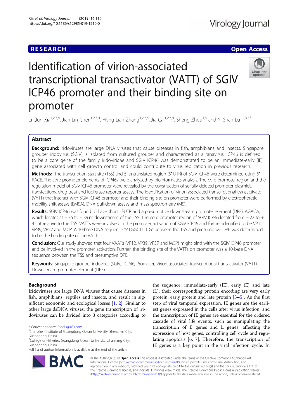 (VATT) of SGIV ICP46 Promoter and Their Binding Site on Promo
