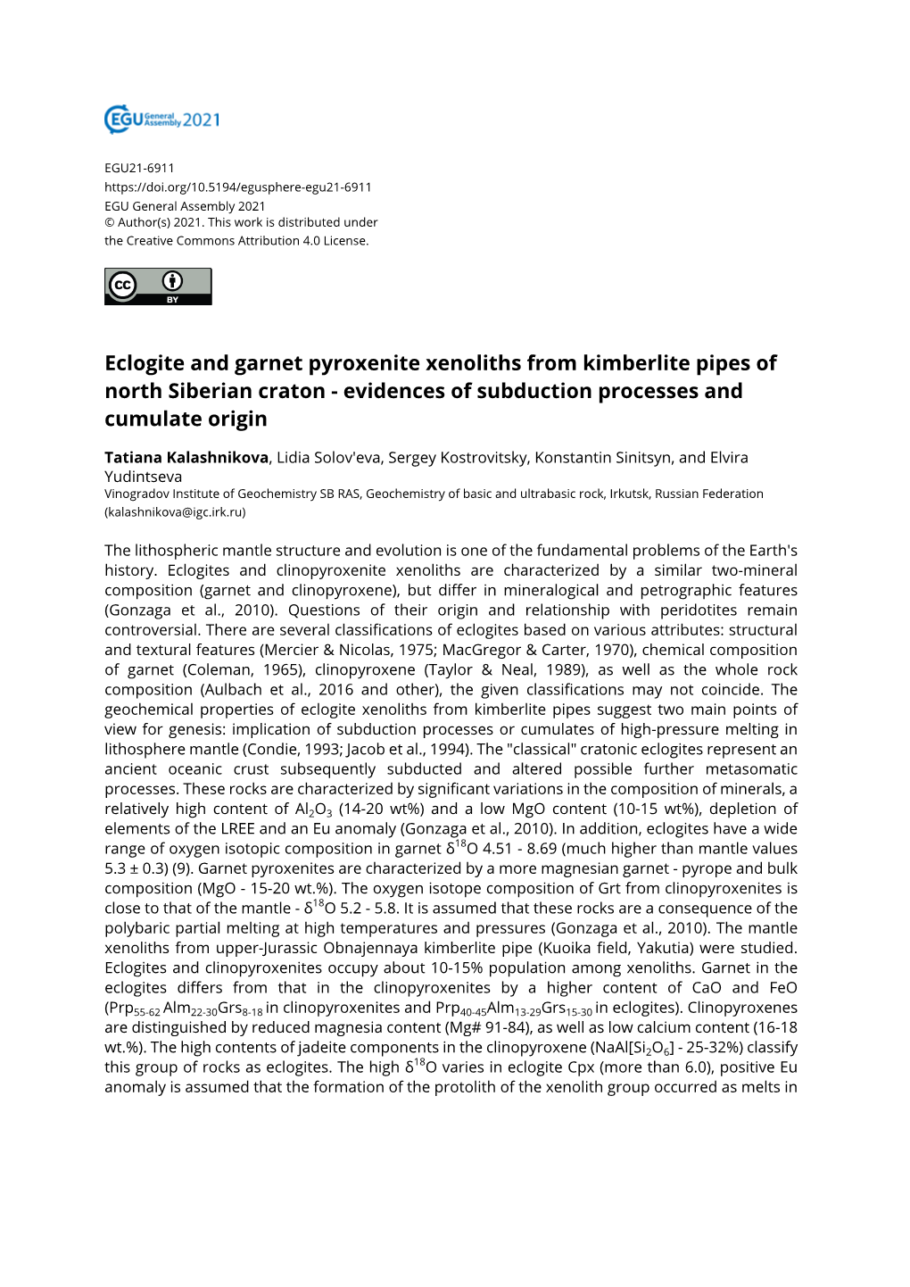 Eclogite and Garnet Pyroxenite Xenoliths from Kimberlite Pipes of North Siberian Craton - Evidences of Subduction Processes and Cumulate Origin