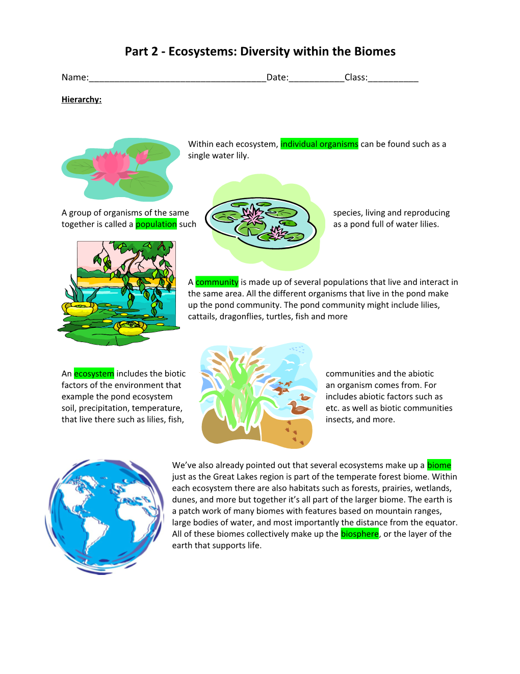 Part 2 - Ecosystems: Diversity Within the Biomes