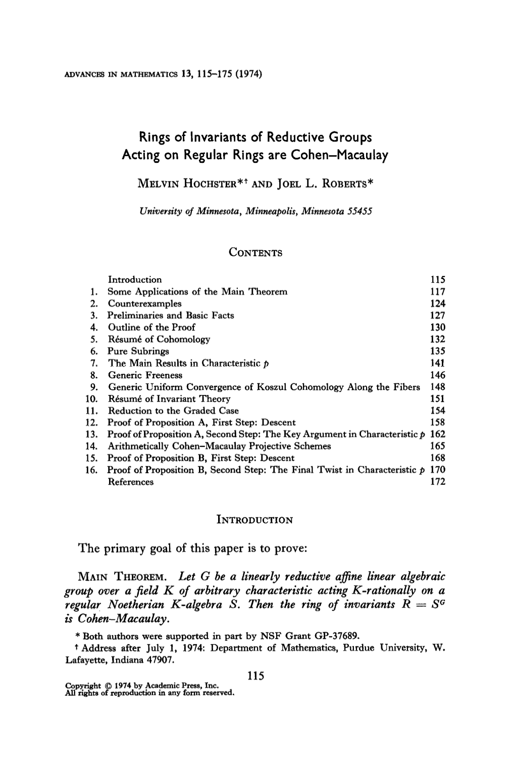 Rings of Invariants of Reductive Groups Acting on Regular Rings Are Cohen-Macaulay