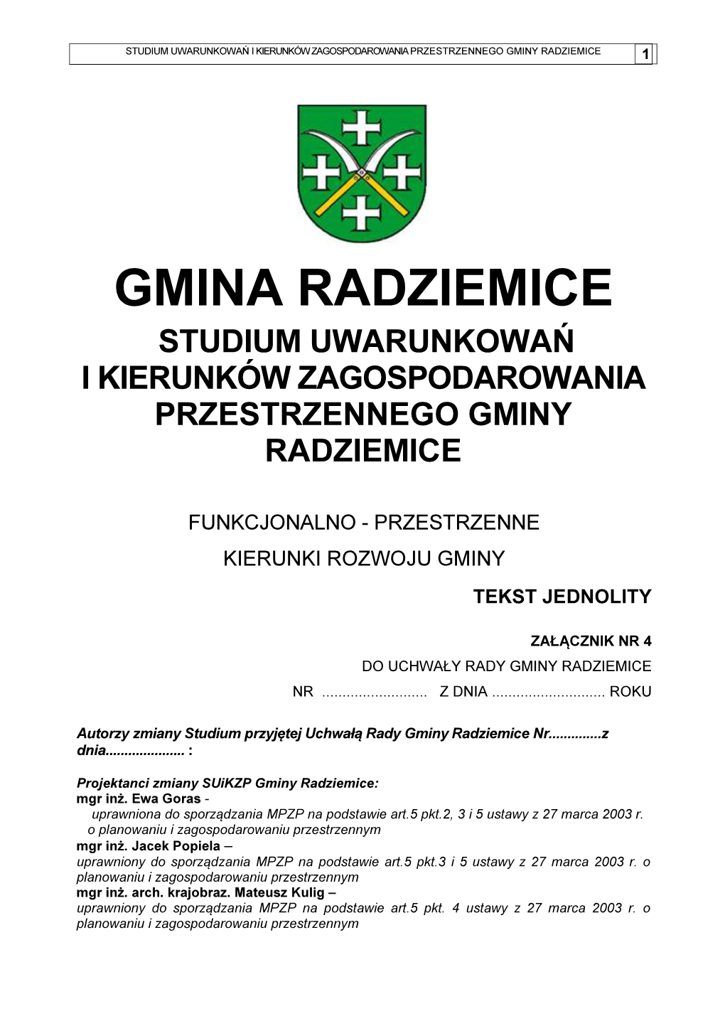 Gmina Radziemice Studium Uwarunkowań I Kierunków Zagospodarowania Przestrzennego Gminy Radziemice