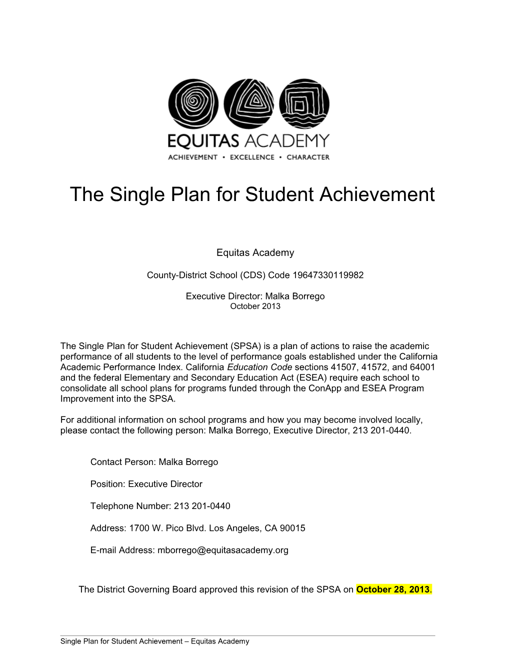 Single Plan for Student Achievement - No Child Left Behind (CA Dept of Education)