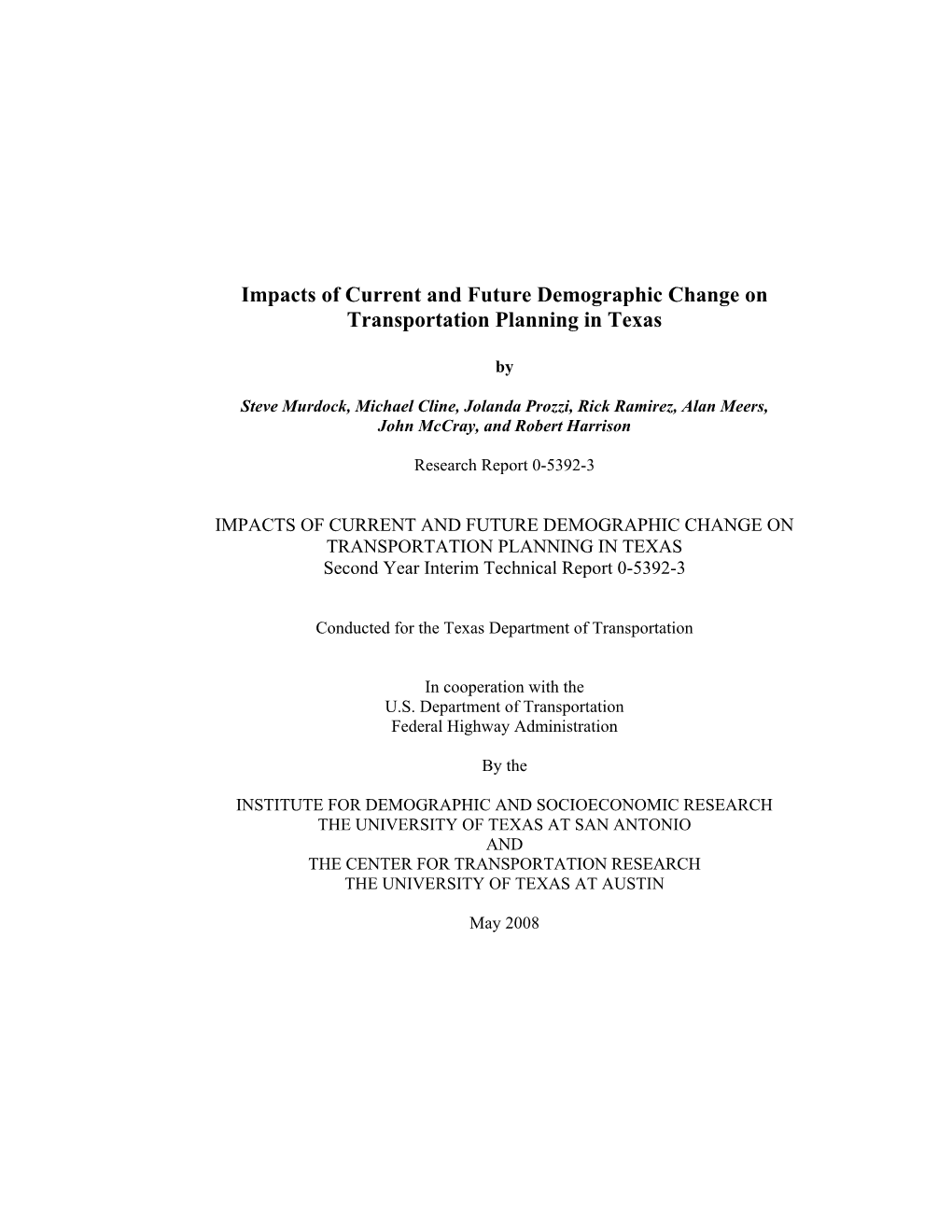 Impacts of Current and Future Demographic Change on Transportation Planning in Texas