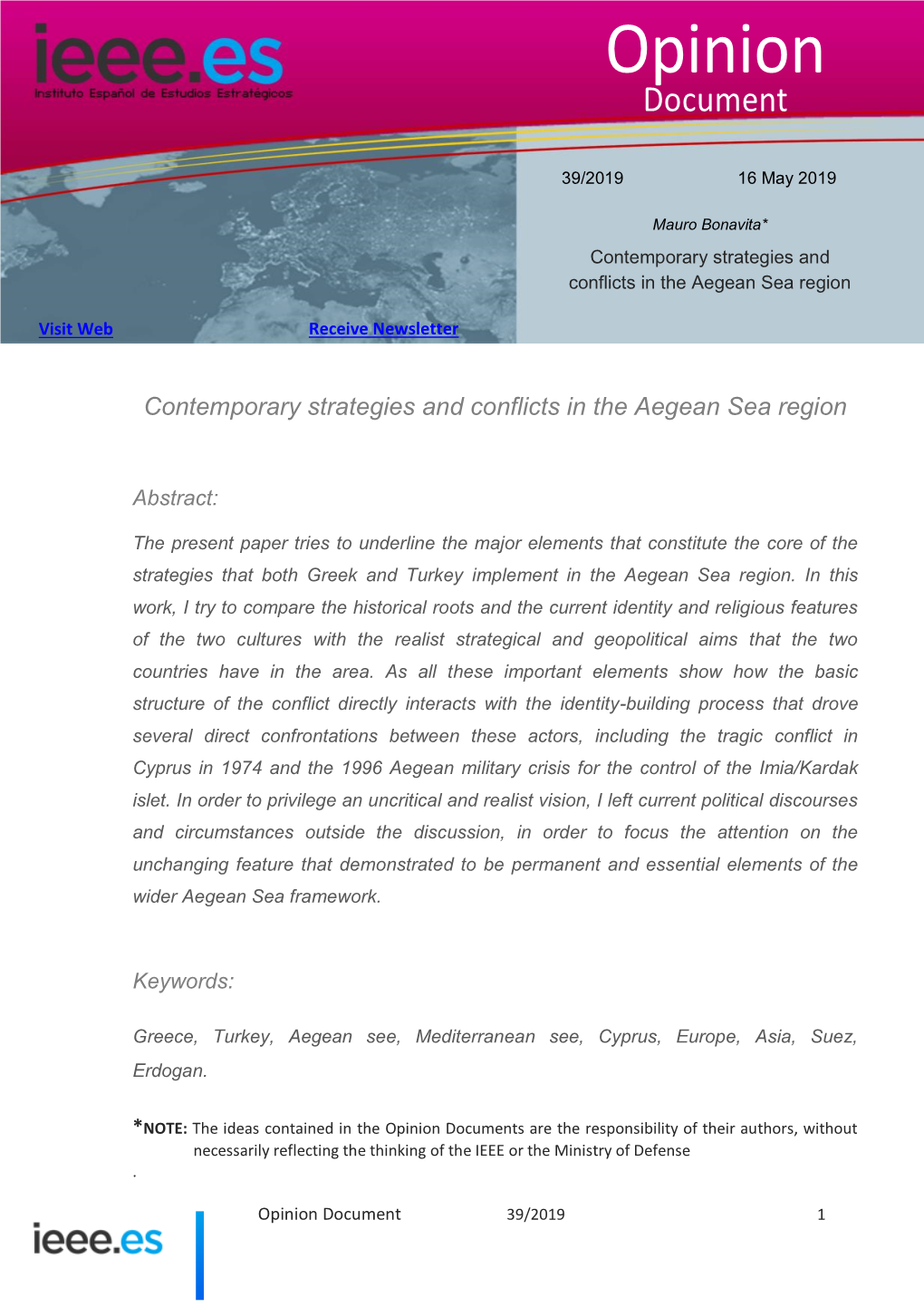 Contemporary Strategies and Conflicts in the Aegean Sea Region