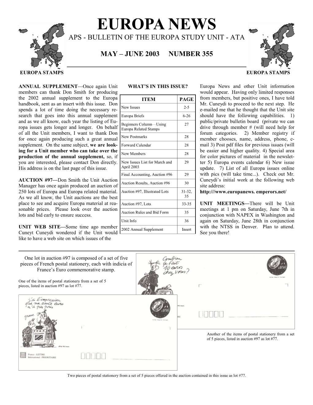 Europa News May News – June 2003 355-1 Aps - Bulletin of the Europa Study Unit - Ata