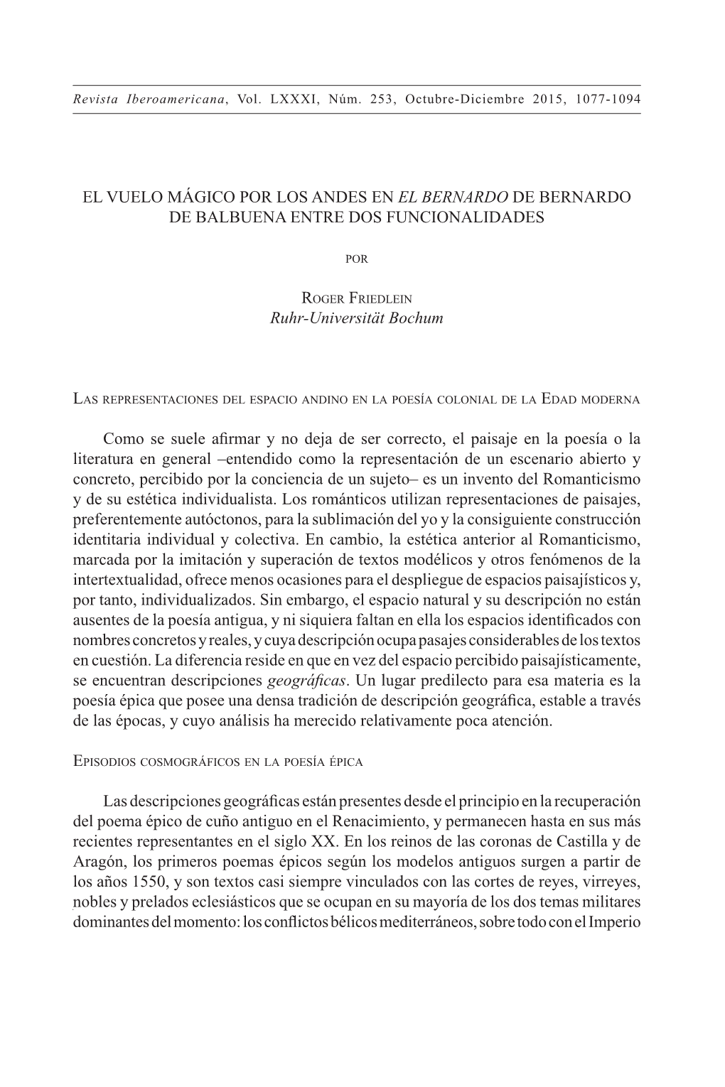 El Vuelo Mágico Por Los Andes En El Bernardo De Bernardo De Balbuena Entre Dos Funcionalidades