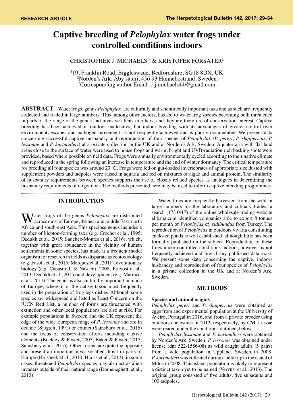 Captive Breeding of Pelophylax Water Frogs Under Controlled Conditions Indoors