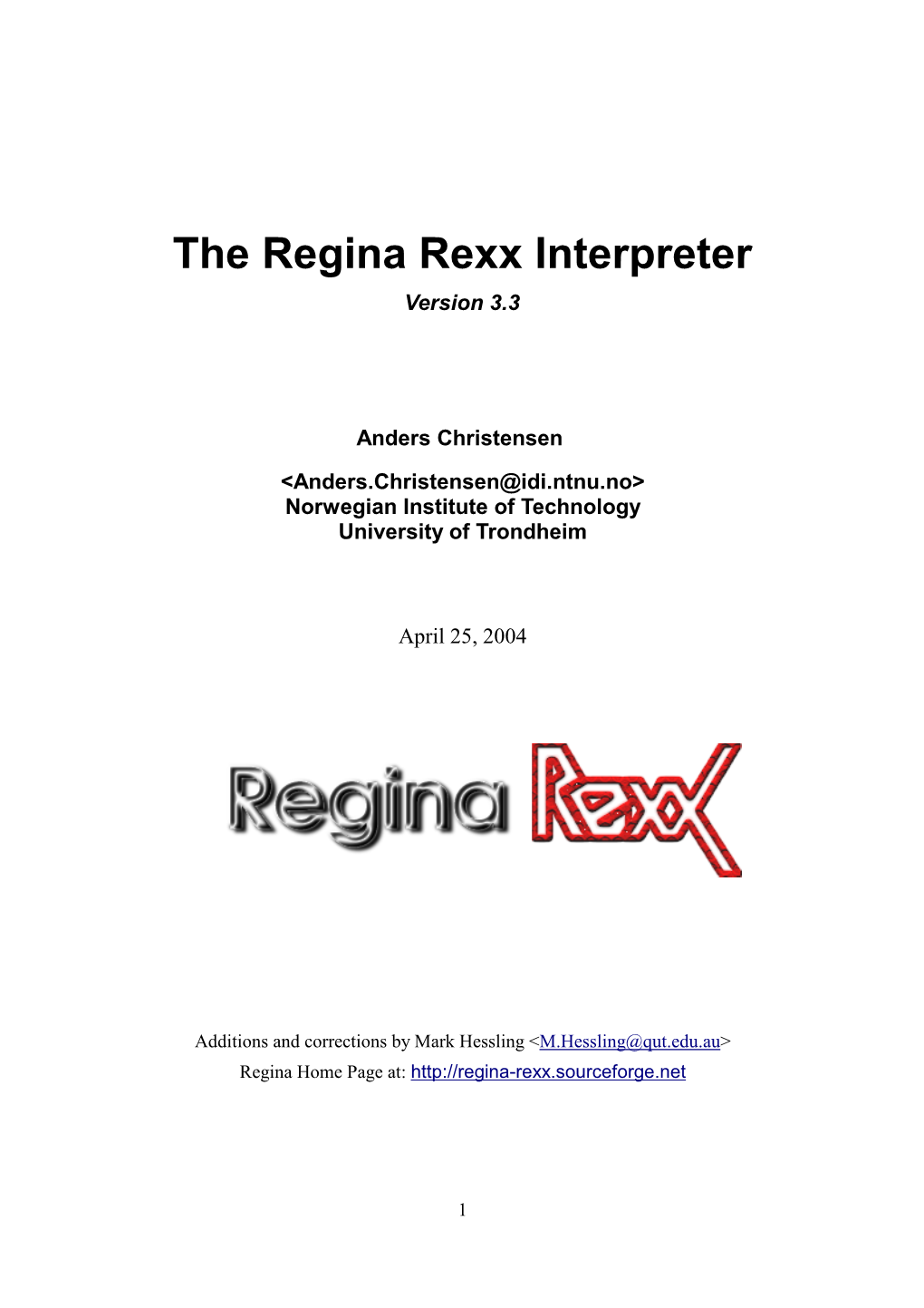 Regina Rexx Interpreter Version 3.3