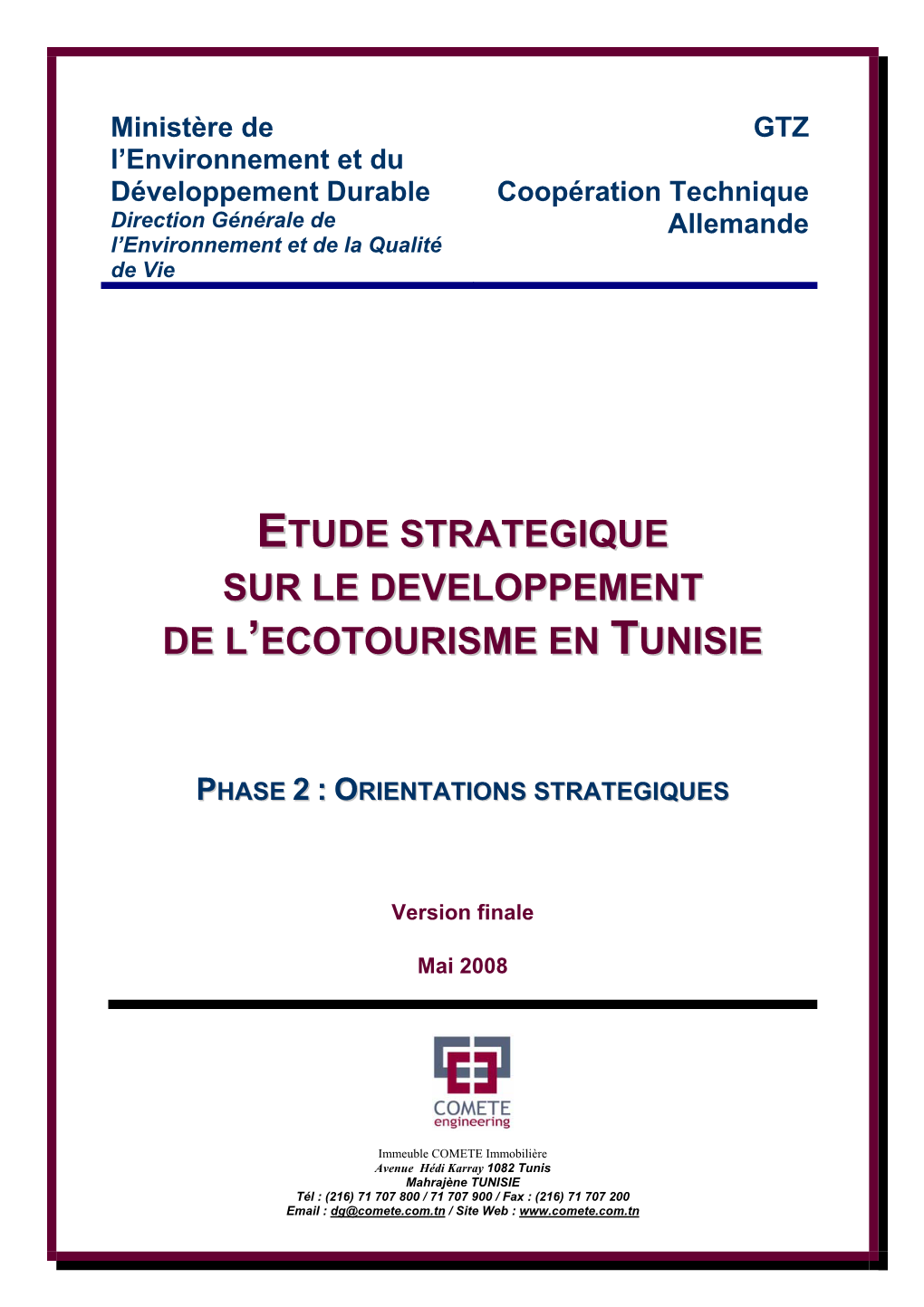 Etude Strategique Sur Le Developpement De L 'Ecotourisme En Tunisie