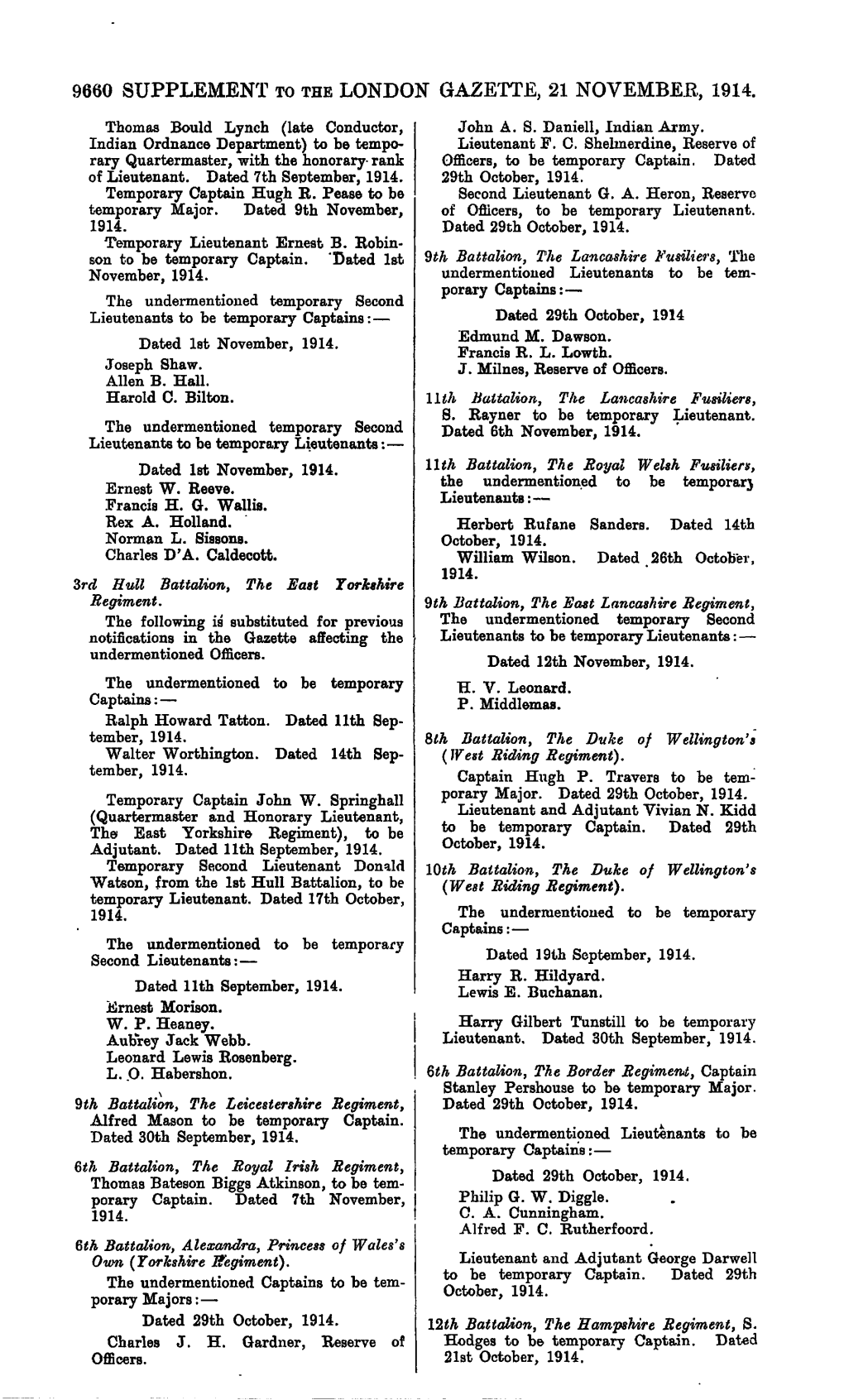 9660 Supplement to the London Gazette, 21 November, 1914