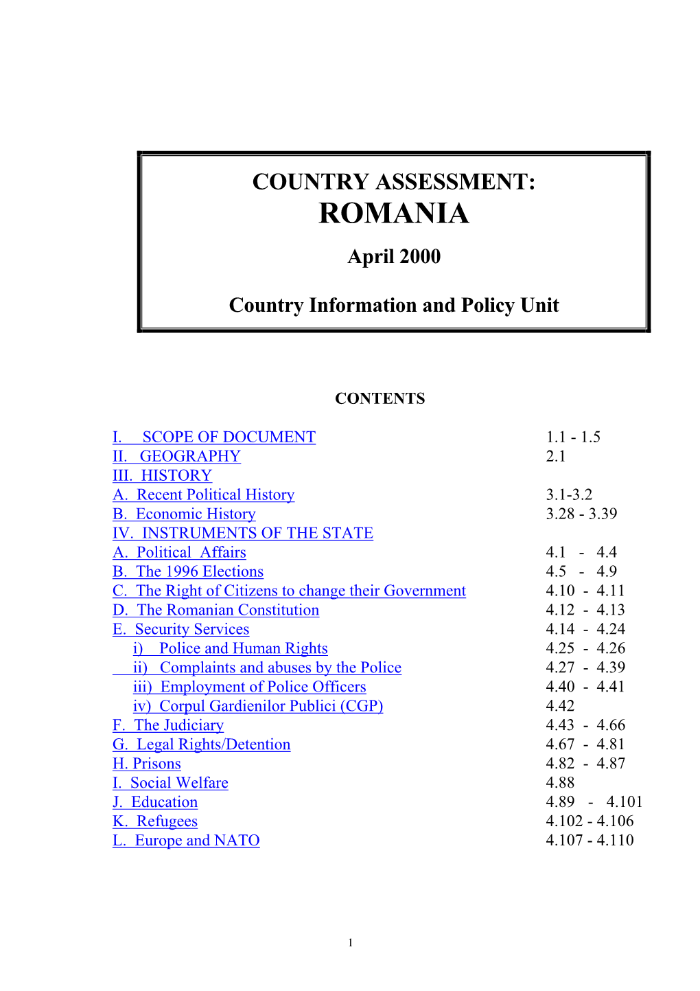 Romania Assessment