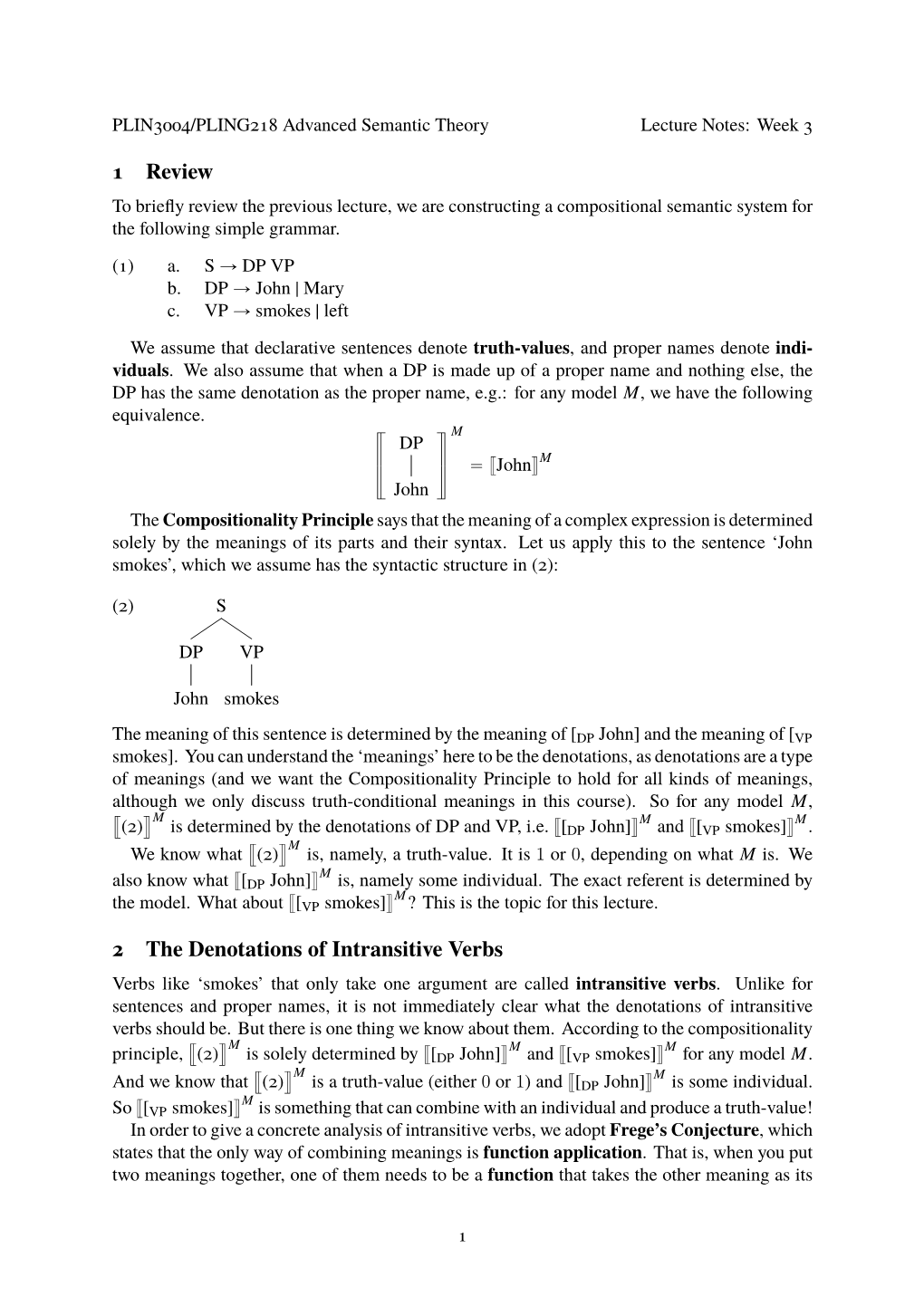 Review the Denotations of Intransitive Verbs