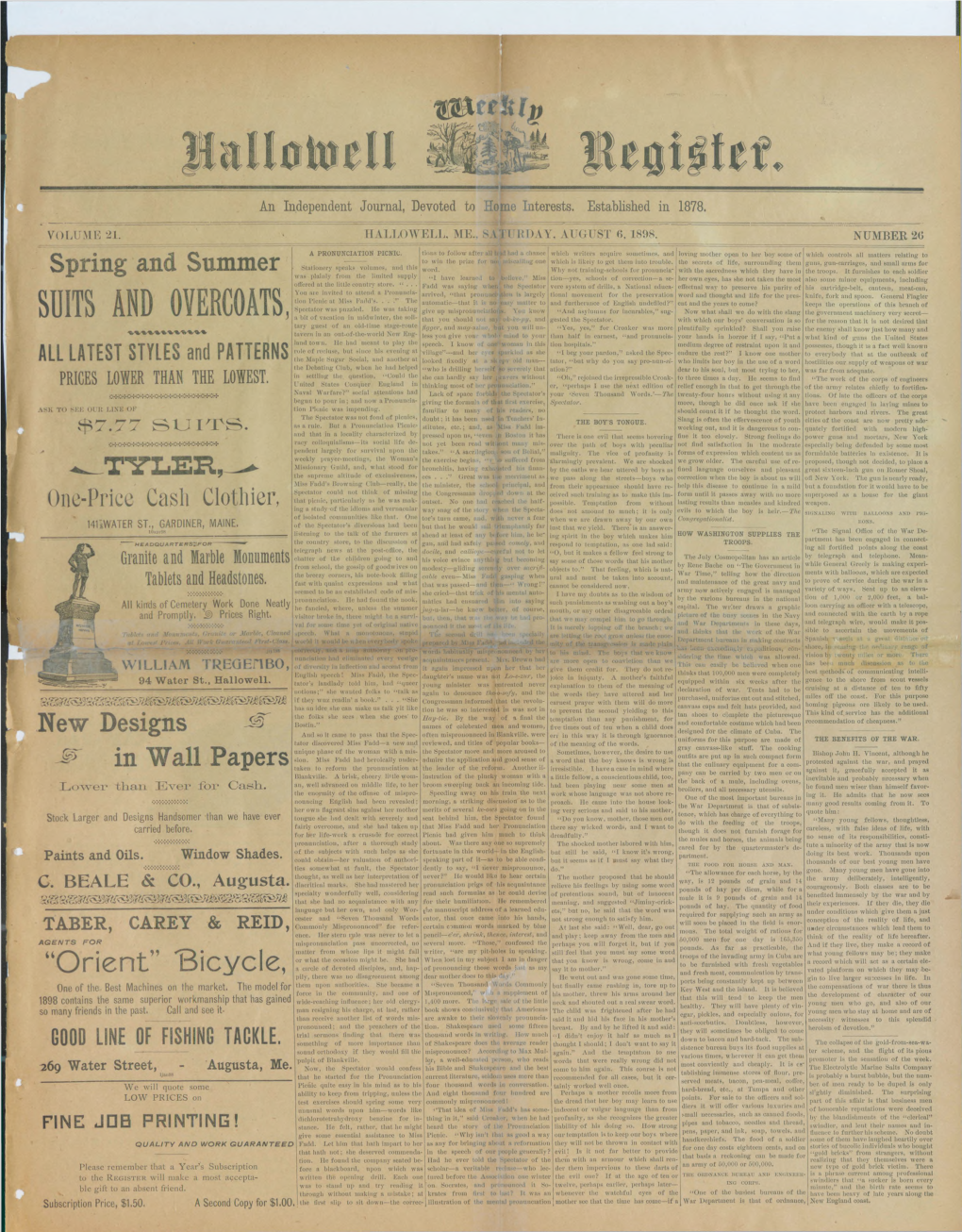 Hallowell Weekly Register : August 6, 1898