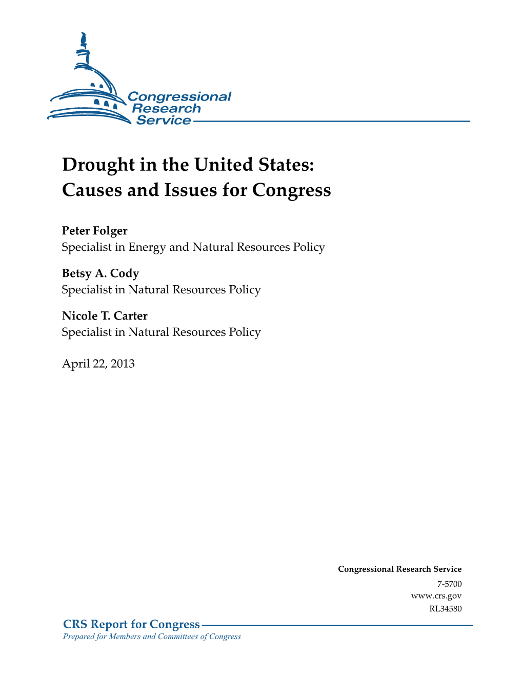 Drought in the United States: Causes and Issues for Congress