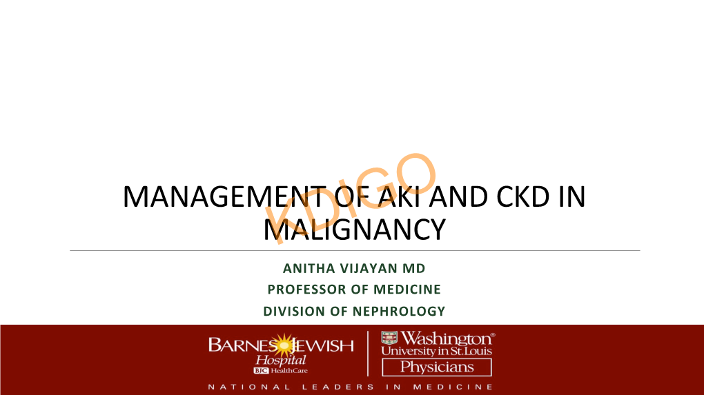 Management of CKD and AKI in Malignancy